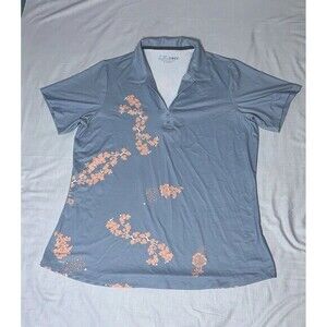 Heather Grey Women's Gray Cherry Blossom Flowers Short Sleeve Polo Top XL